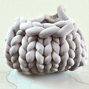 Chunky Knit Plush Tote Bag Gray -  Braided Cozy Statement Bag